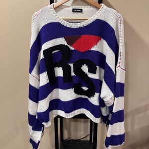 Raf Simmons RS FW21 White Purple Striped Heart Knit Sweater